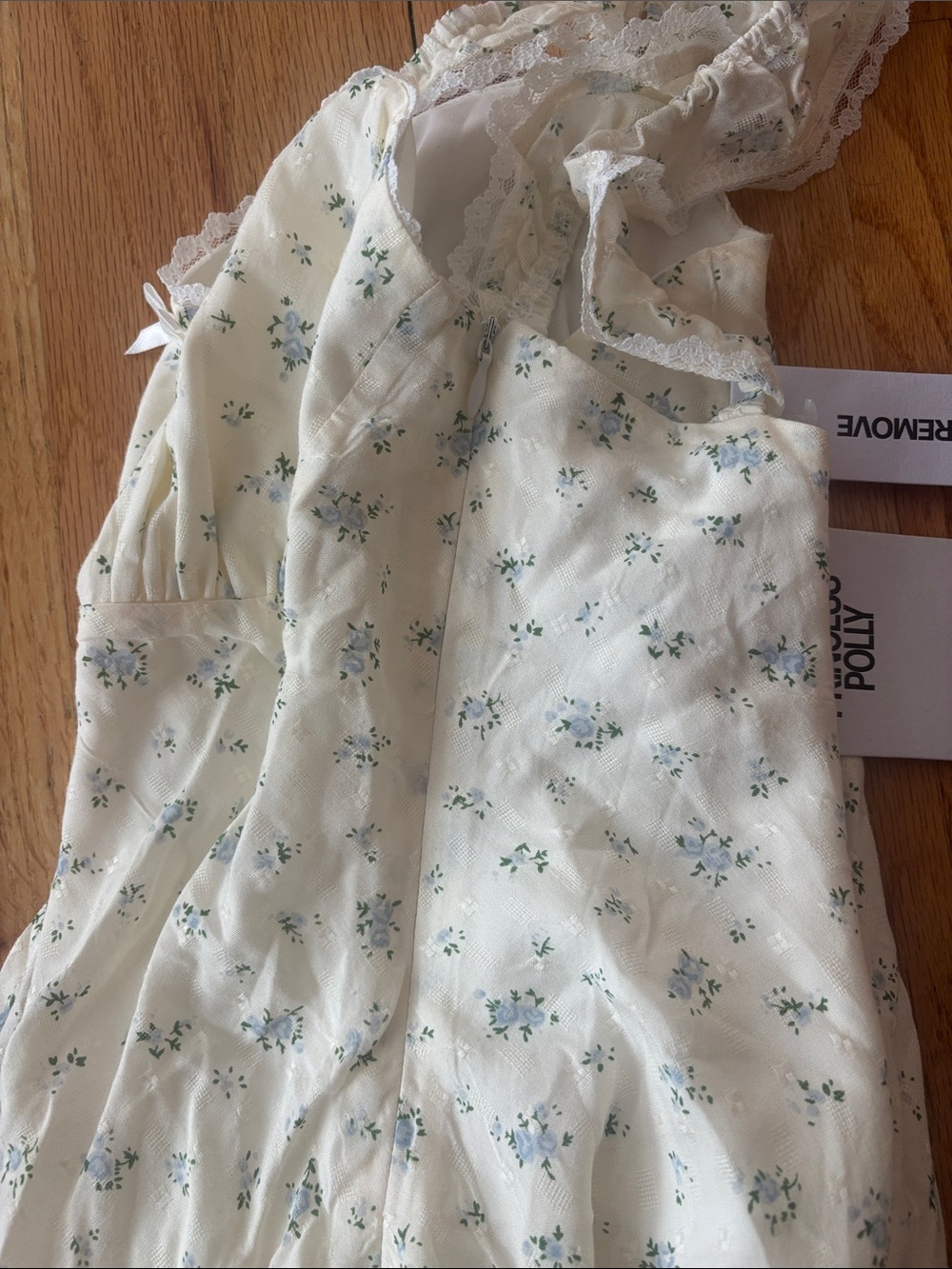 NWT Princess Polly Floral Ruffle Strap Mini Dress - Cream with Light Blue Print - Picture 3 of 3